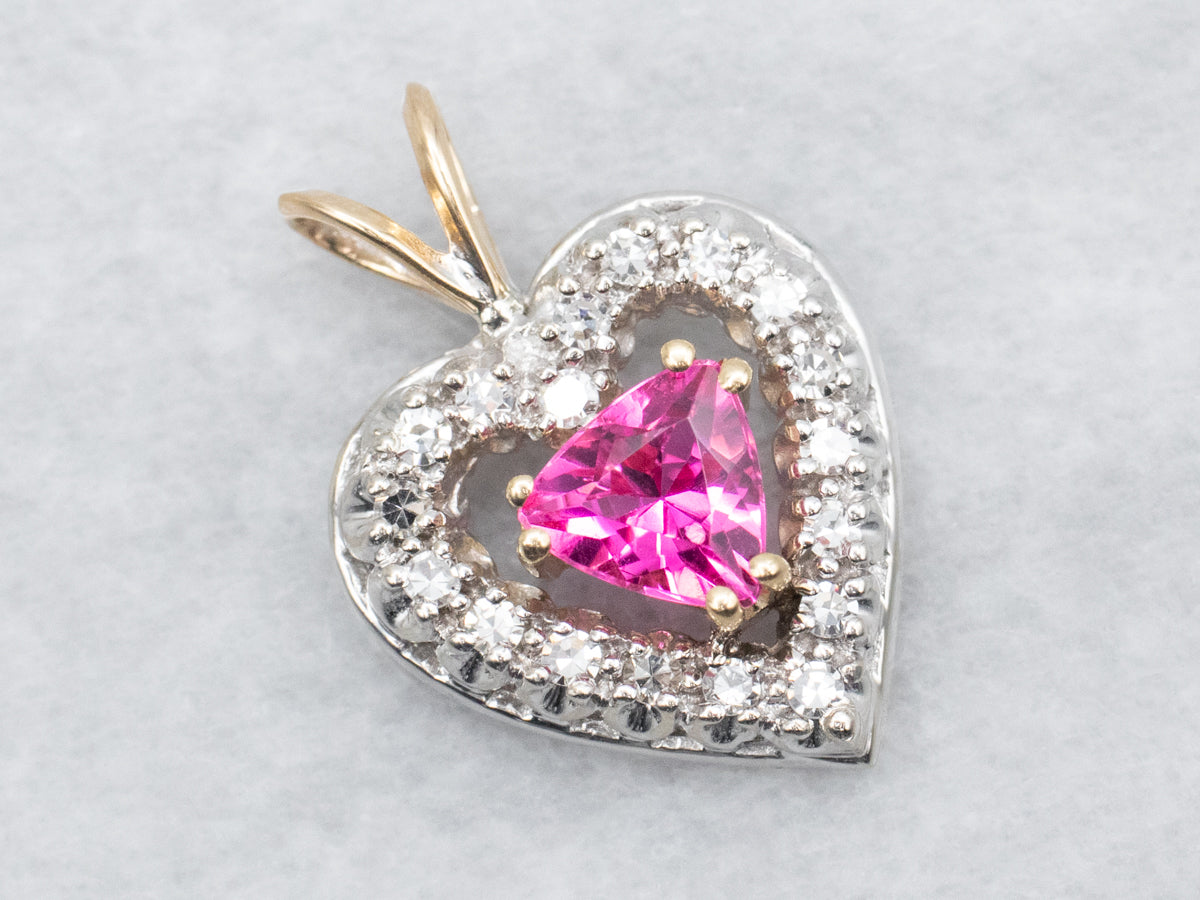 *RESERVED* Two Tone Pink Tourmaline and Diamond Heart Shaped Pendant