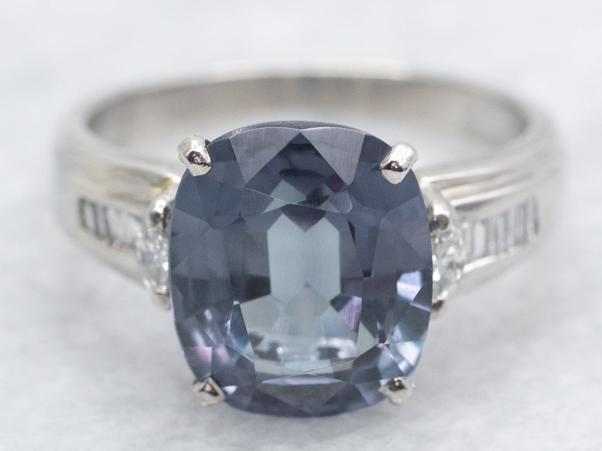 Platinum Synthetic Alexandrite Ring with Diamond Accents