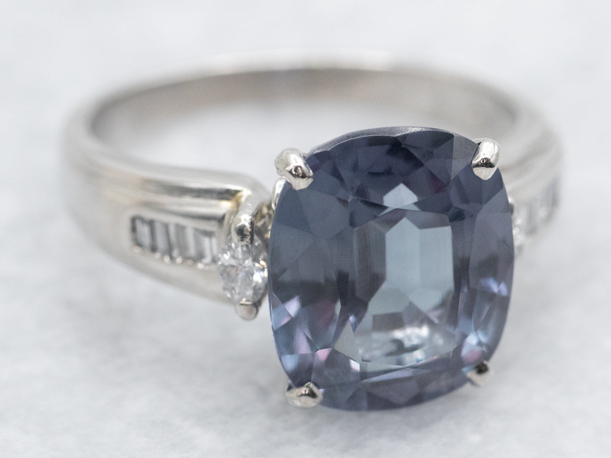 Platinum Synthetic Alexandrite Ring with Diamond Accents