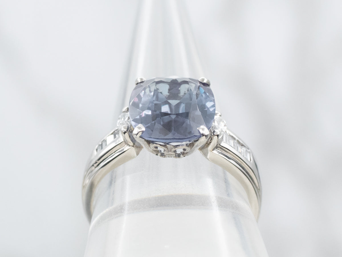 Platinum Synthetic Alexandrite Ring with Diamond Accents