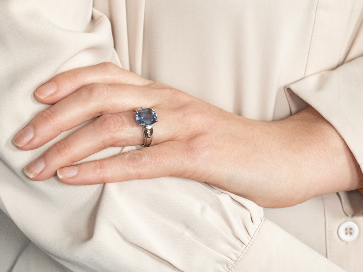 Platinum Synthetic Alexandrite Ring with Diamond Accents