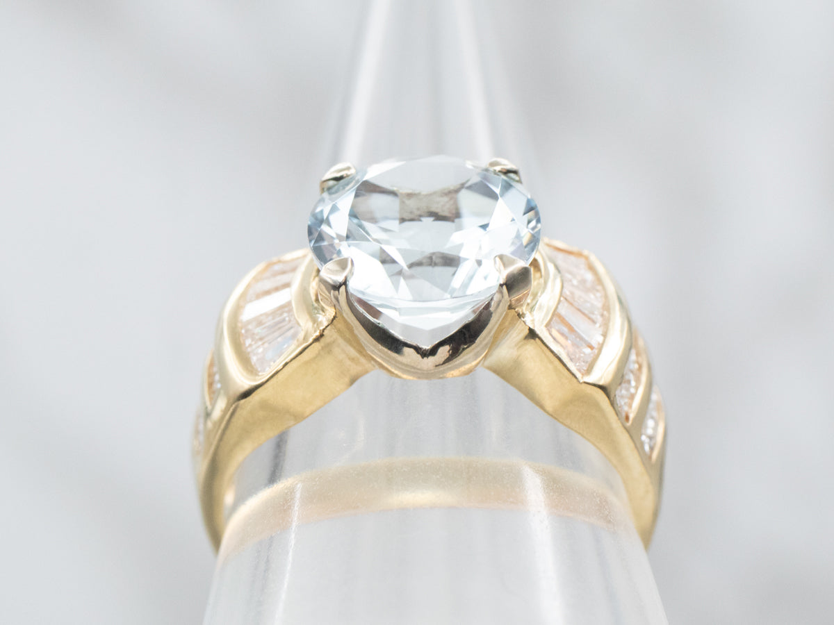 Round Cut Aquamarine and Diamond Ring