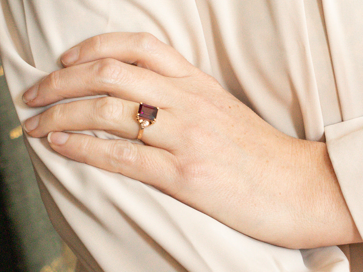 Retro Rhodolite Garnet Solitaire Ring