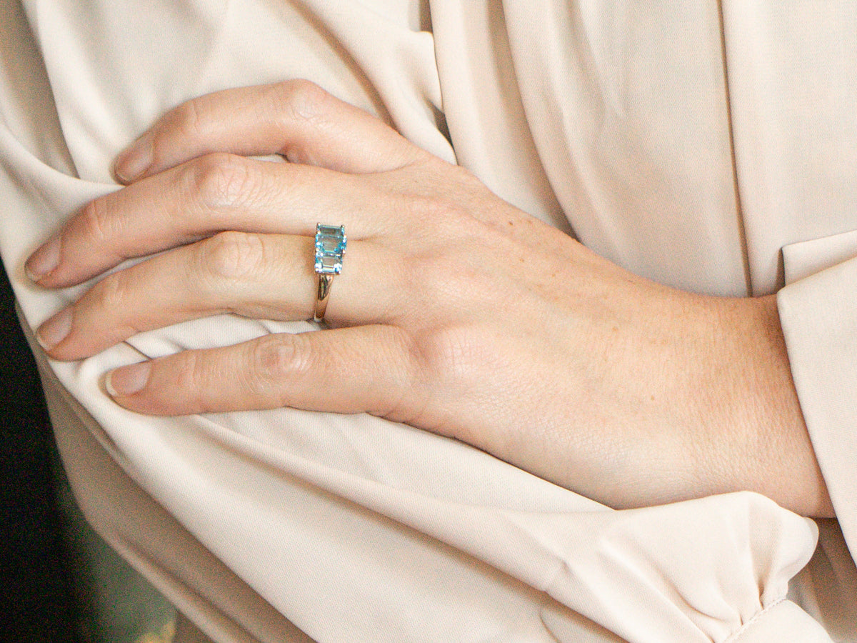 Three Stone Blue Topaz Ring