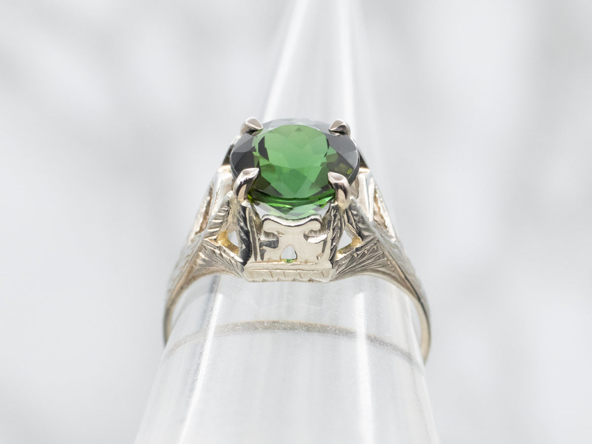 Art Deco Green Tourmaline Solitaire Ring