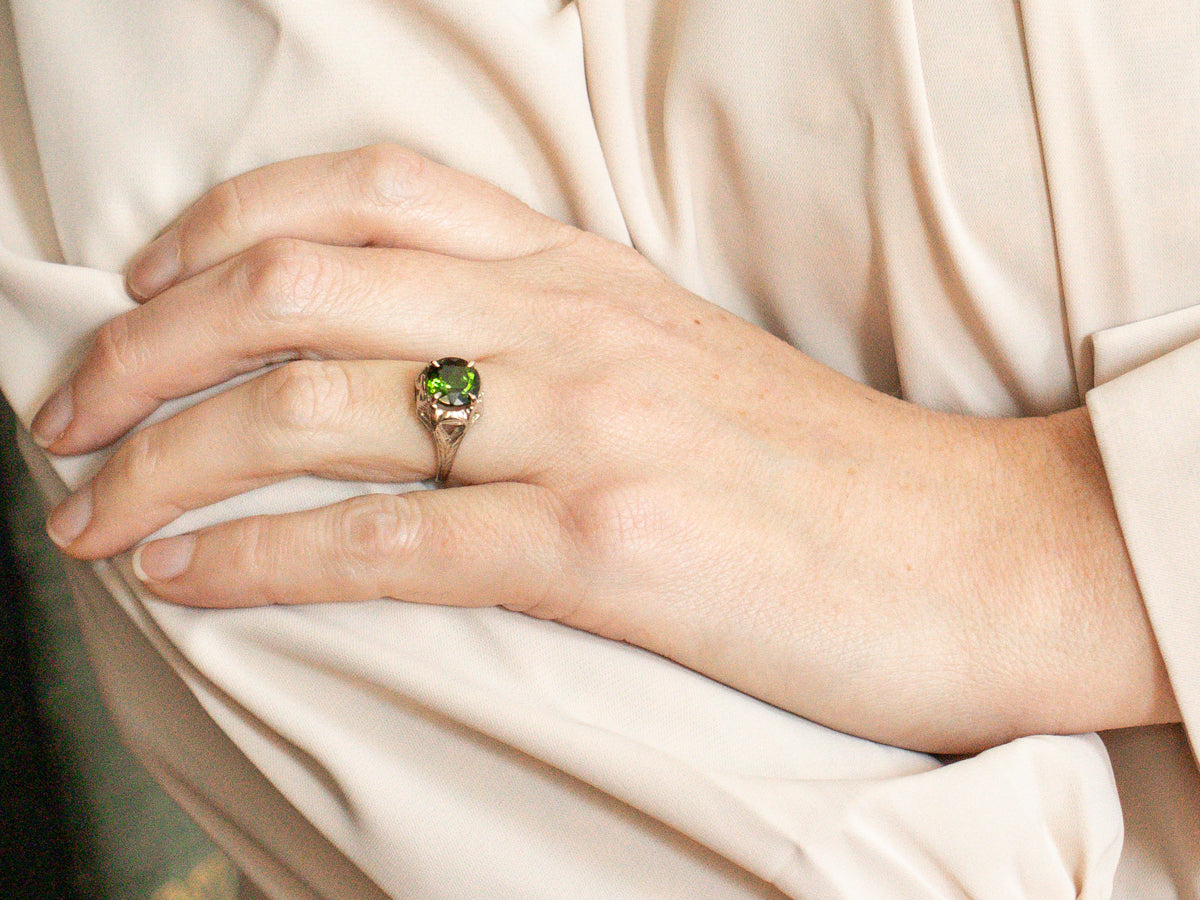 Art Deco Green Tourmaline Solitaire Ring