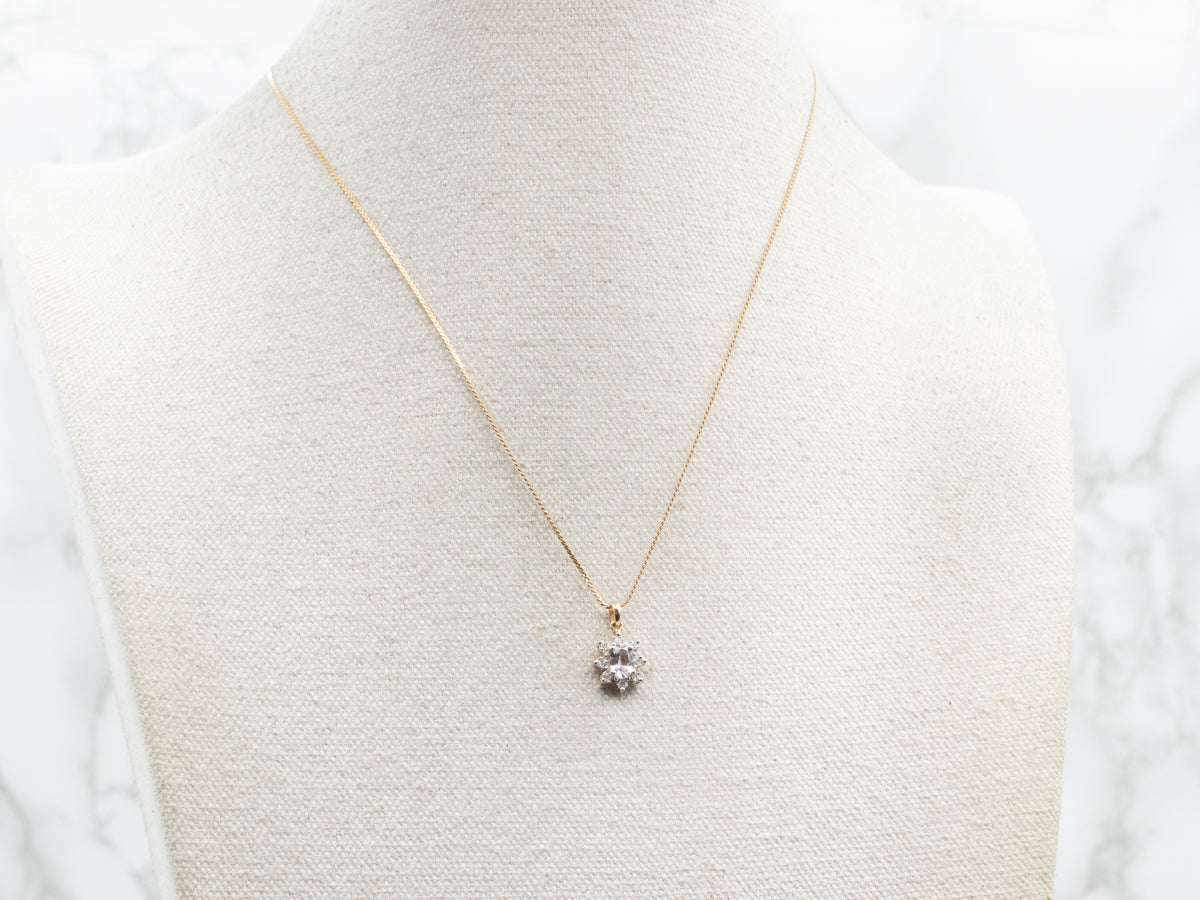 Sweet Pink Sapphire and Diamond Halo Pendant