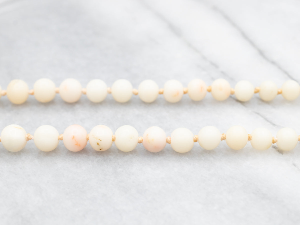 Double Strand White Coral Necklace with Cameo Clasp