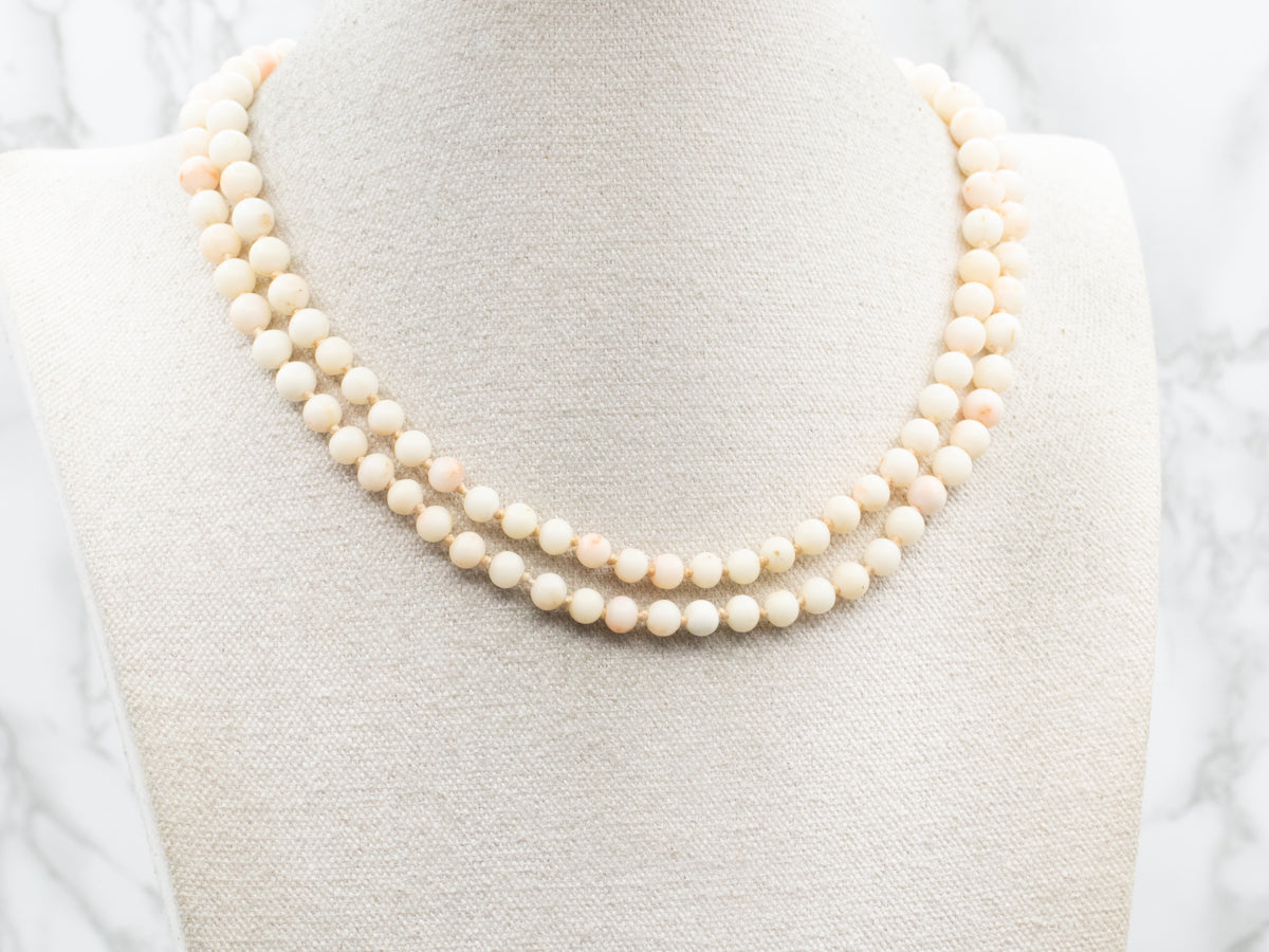 Double Strand White Coral Necklace with Cameo Clasp