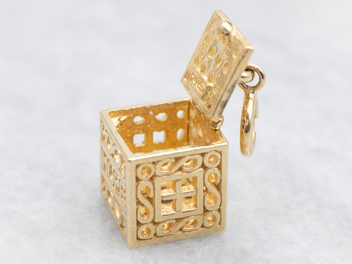 Vintage Gold Filigree Hope Box Charm