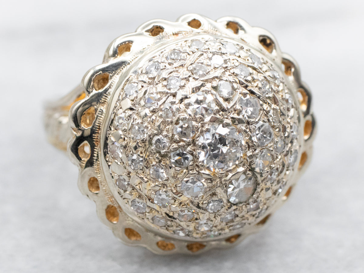 Bold Polished Gold Domed Diamond Cluster Ring