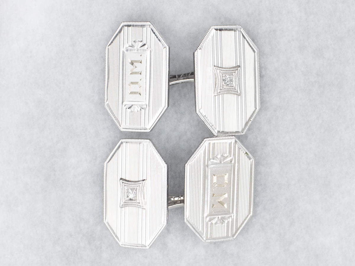 Art Deco "D.M" Monogrammed Diamond Cufflinks