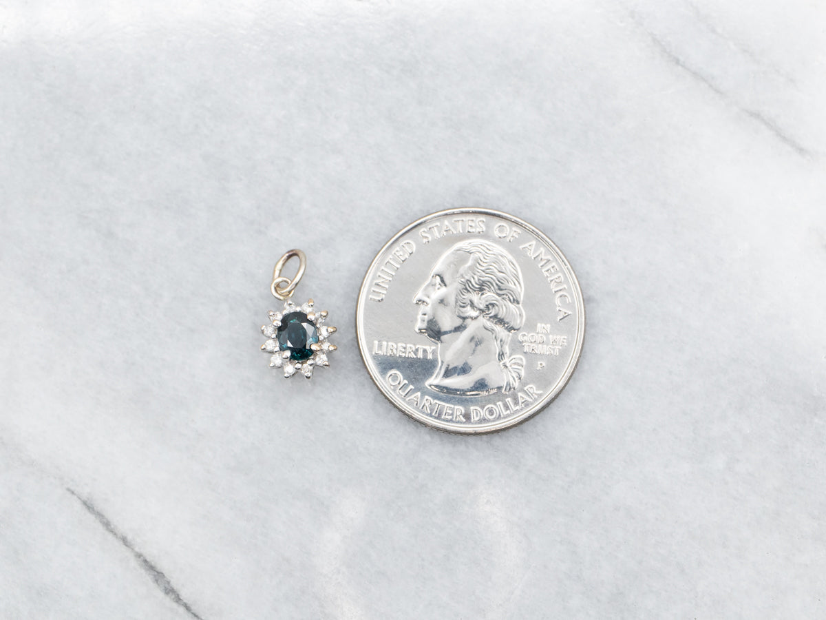 Lovely Sapphire and Diamond Halo Pendant