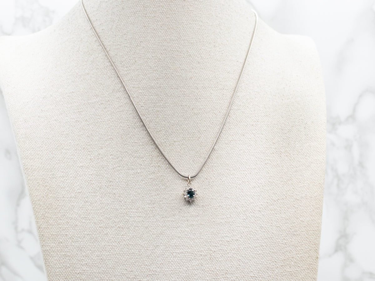 Lovely Sapphire and Diamond Halo Pendant