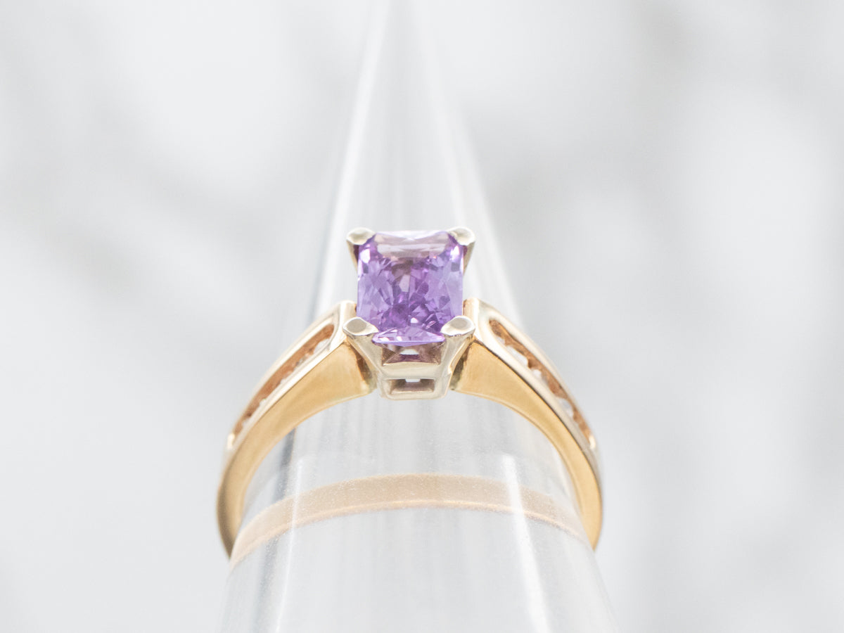 Modern Pink-Purple Sapphire and Diamond Ring