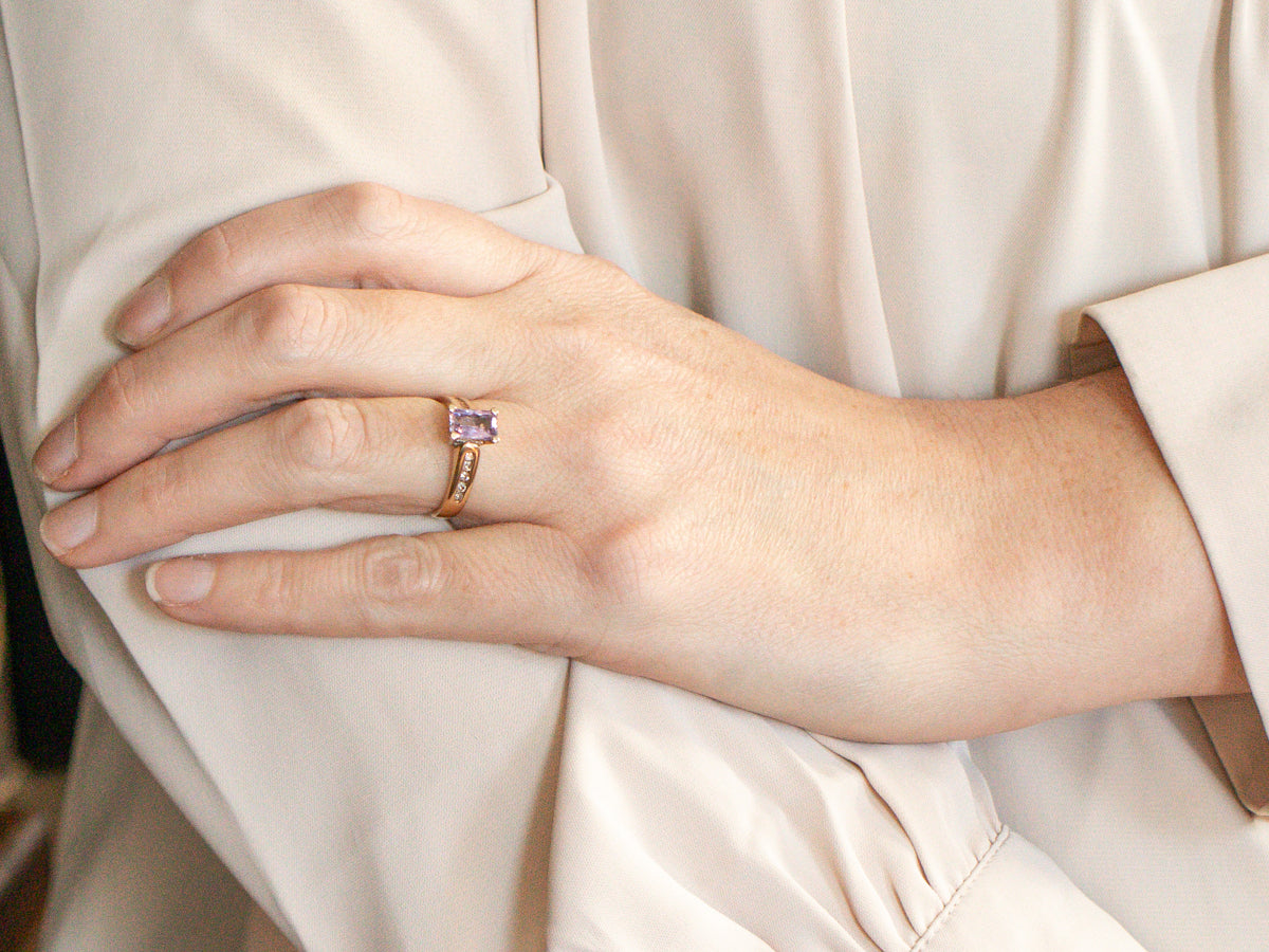 Modern Pink-Purple Sapphire and Diamond Ring