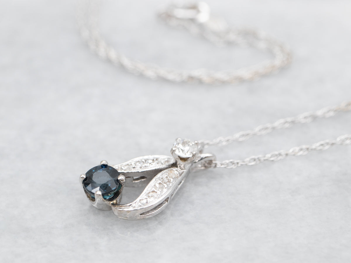 Retro Sapphire and Diamond Drop Necklace