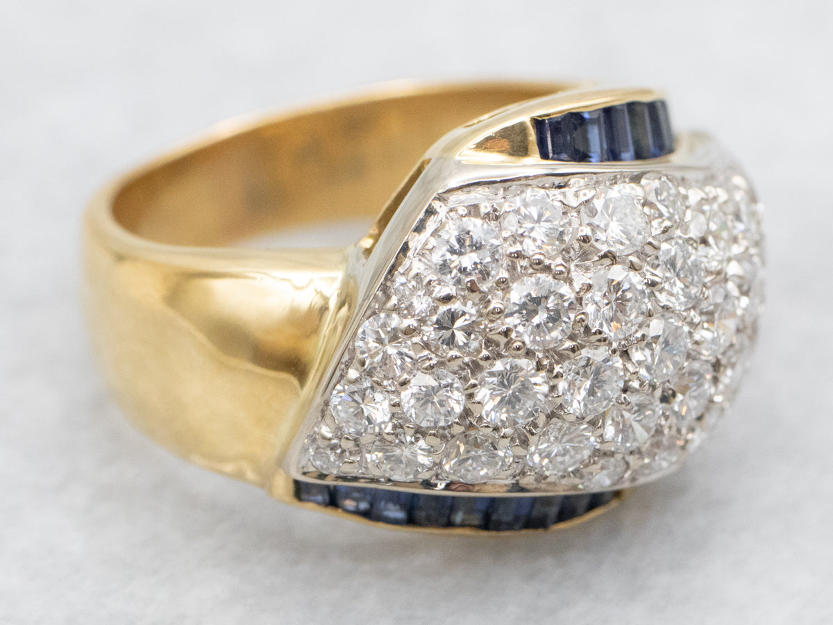 Modern Gold Diamond and Sapphire Dome Cocktail Ring