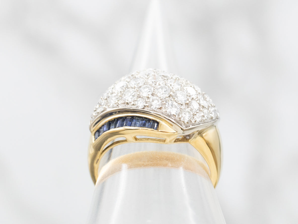 Modern Gold Diamond and Sapphire Dome Cocktail Ring