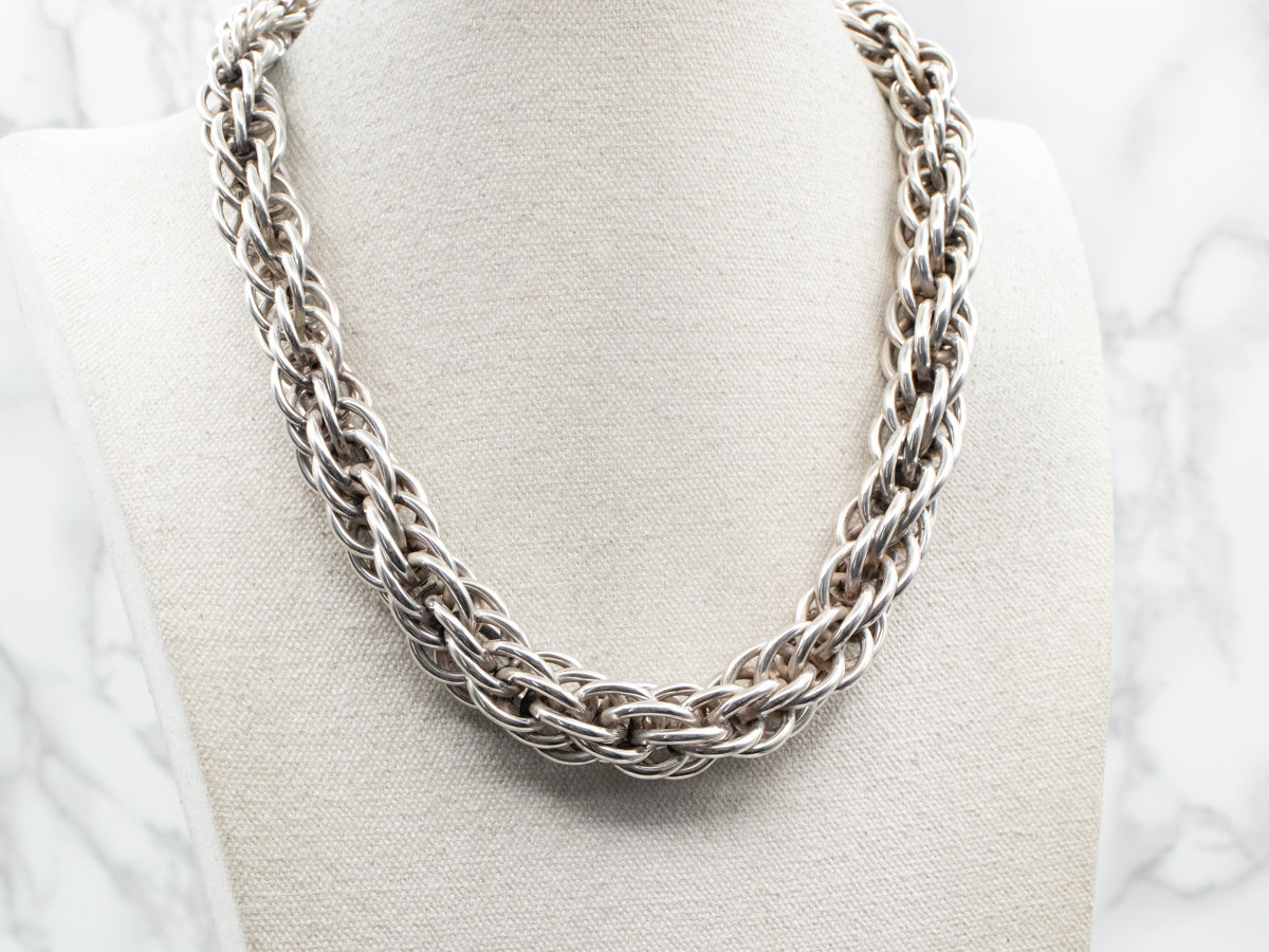 Heavy Woven Sterling Silver Chain Necklace