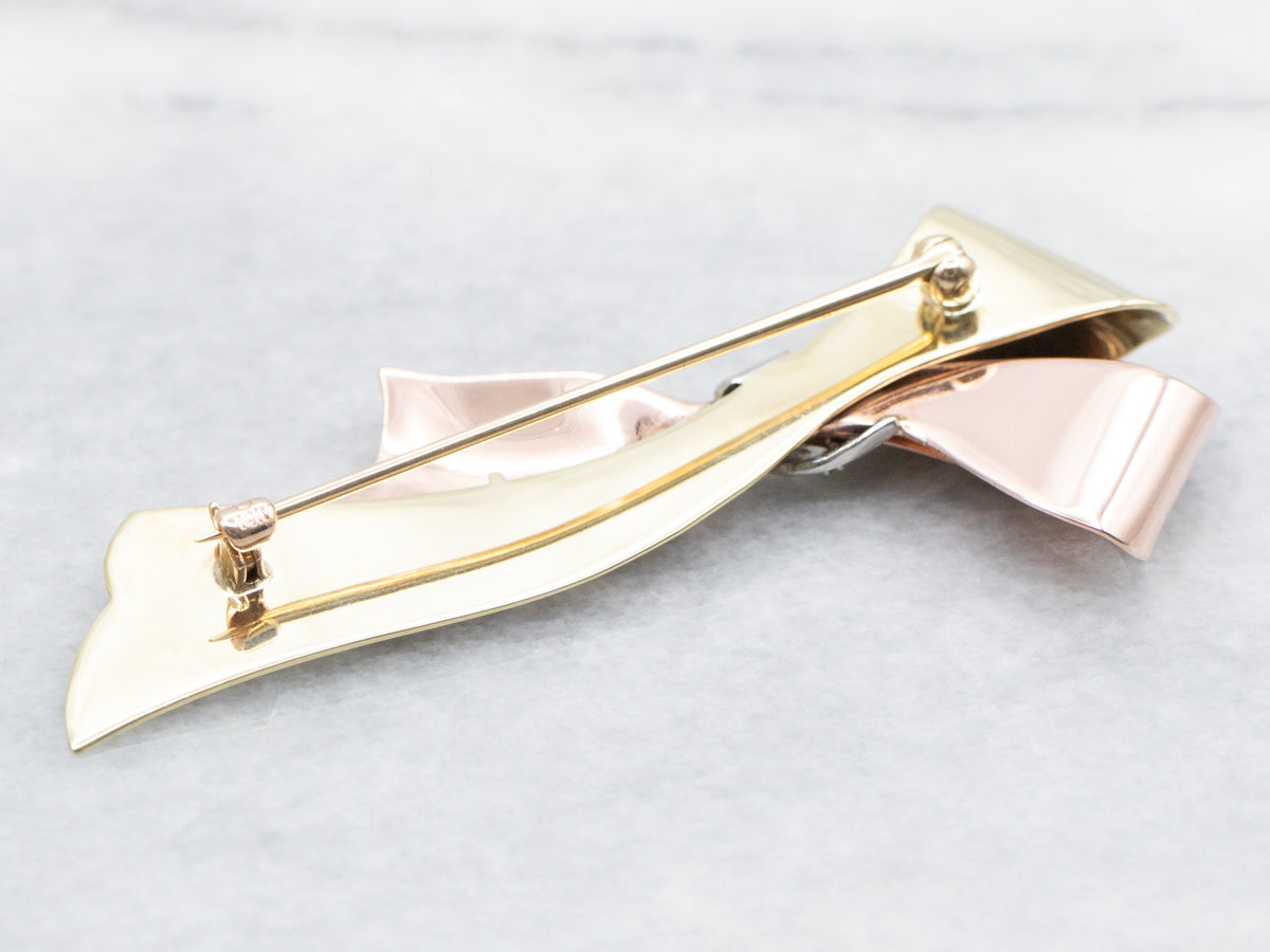 Vintage Sweet Gold Diamond Bow Brooch