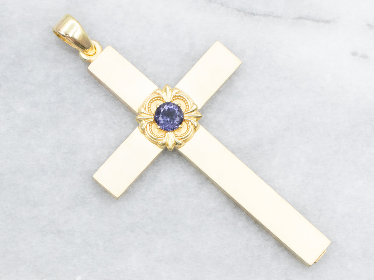 Antique Iolite Matte Finished Gold Cross