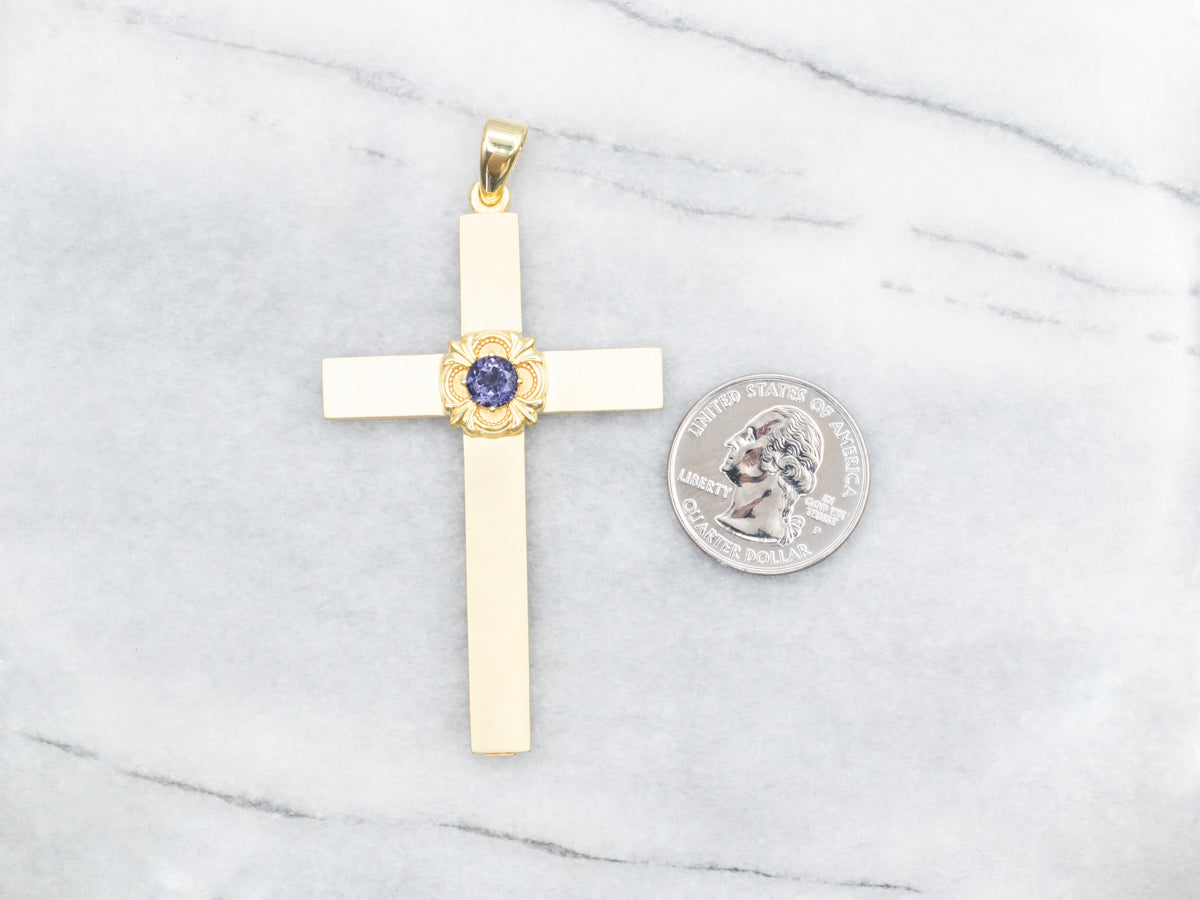 Antique Iolite Matte Finished Gold Cross