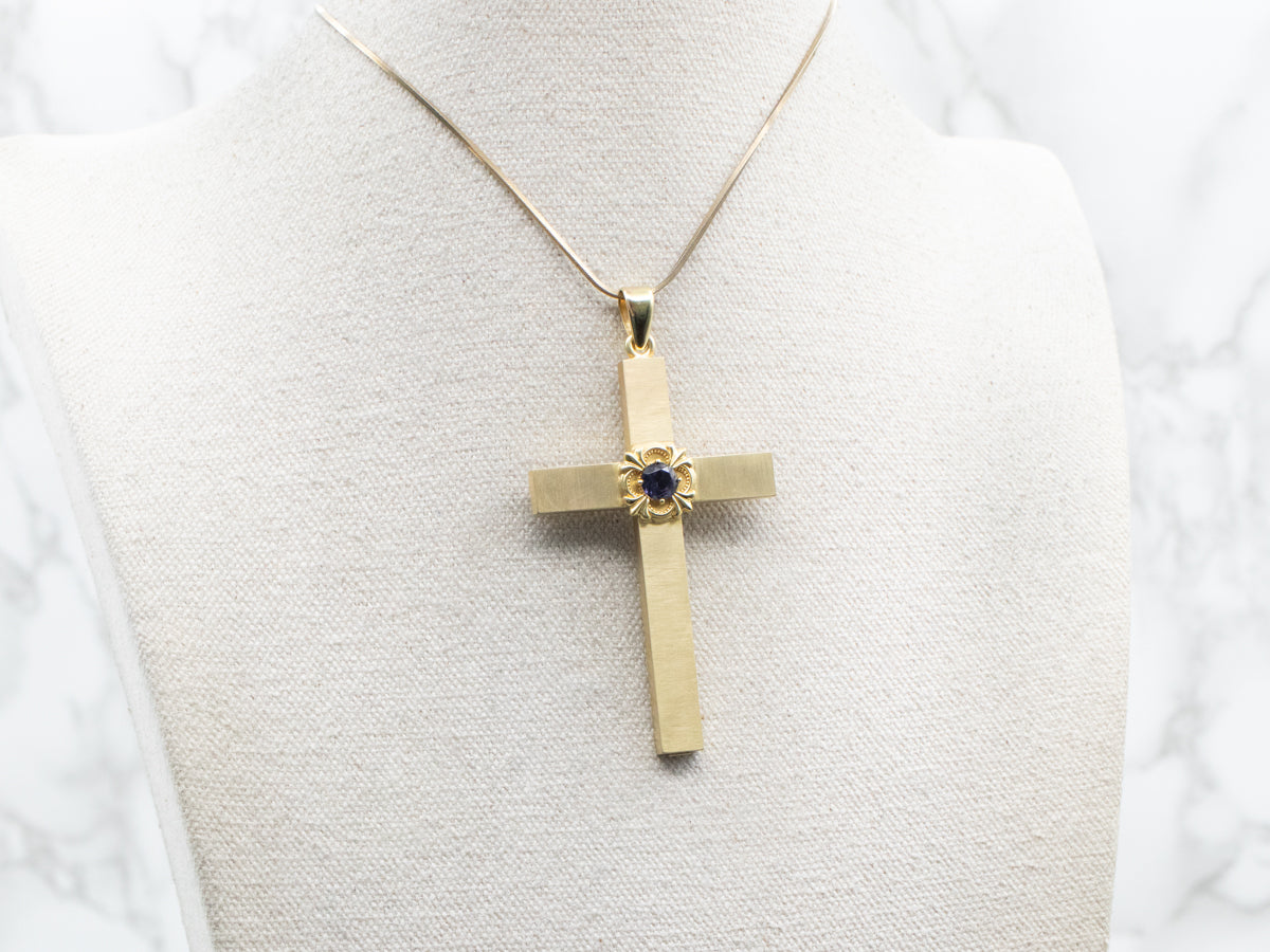 Antique Iolite Matte Finished Gold Cross