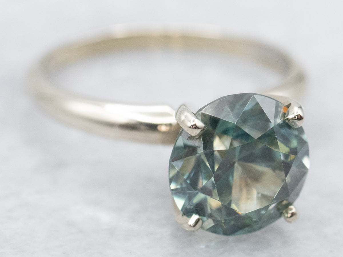 White Gold Blue Zircon Solitaire Ring