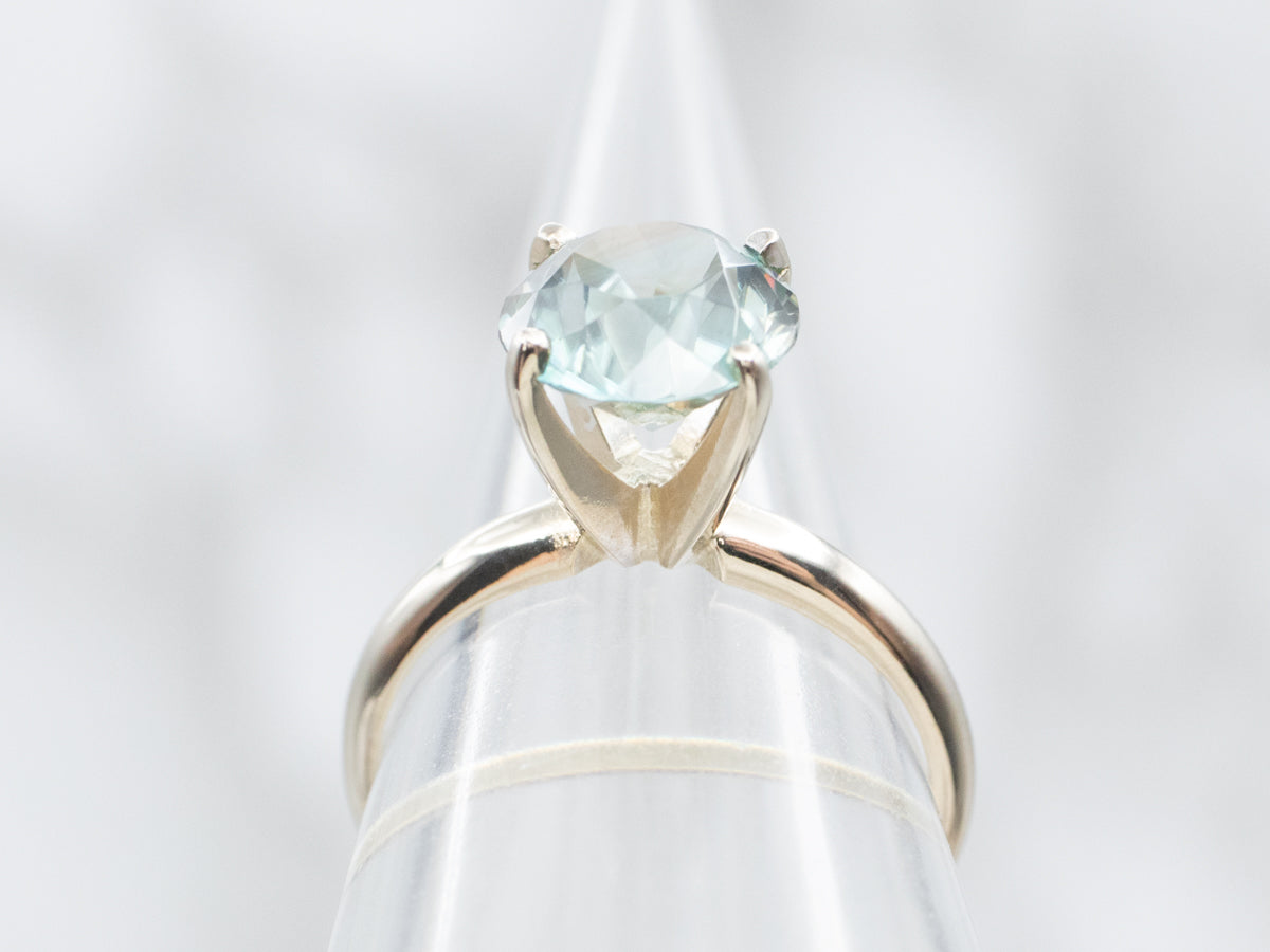White Gold Blue Zircon Solitaire Ring