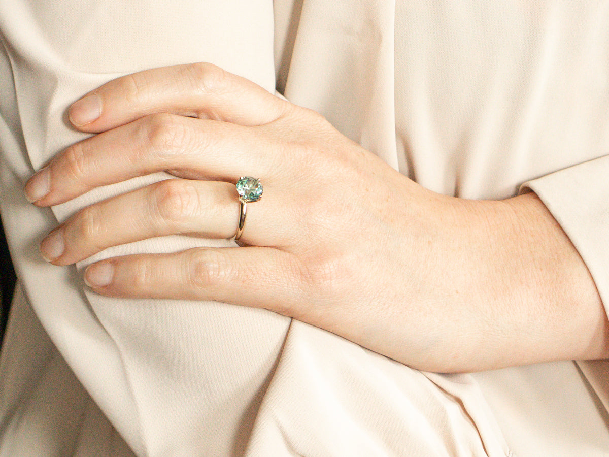 White Gold Blue Zircon Solitaire Ring