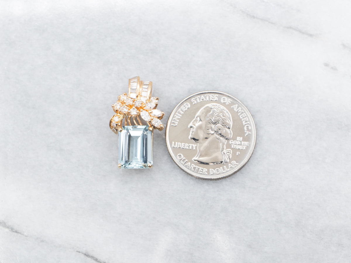 Aquamarine and Diamond Cluster Penedant