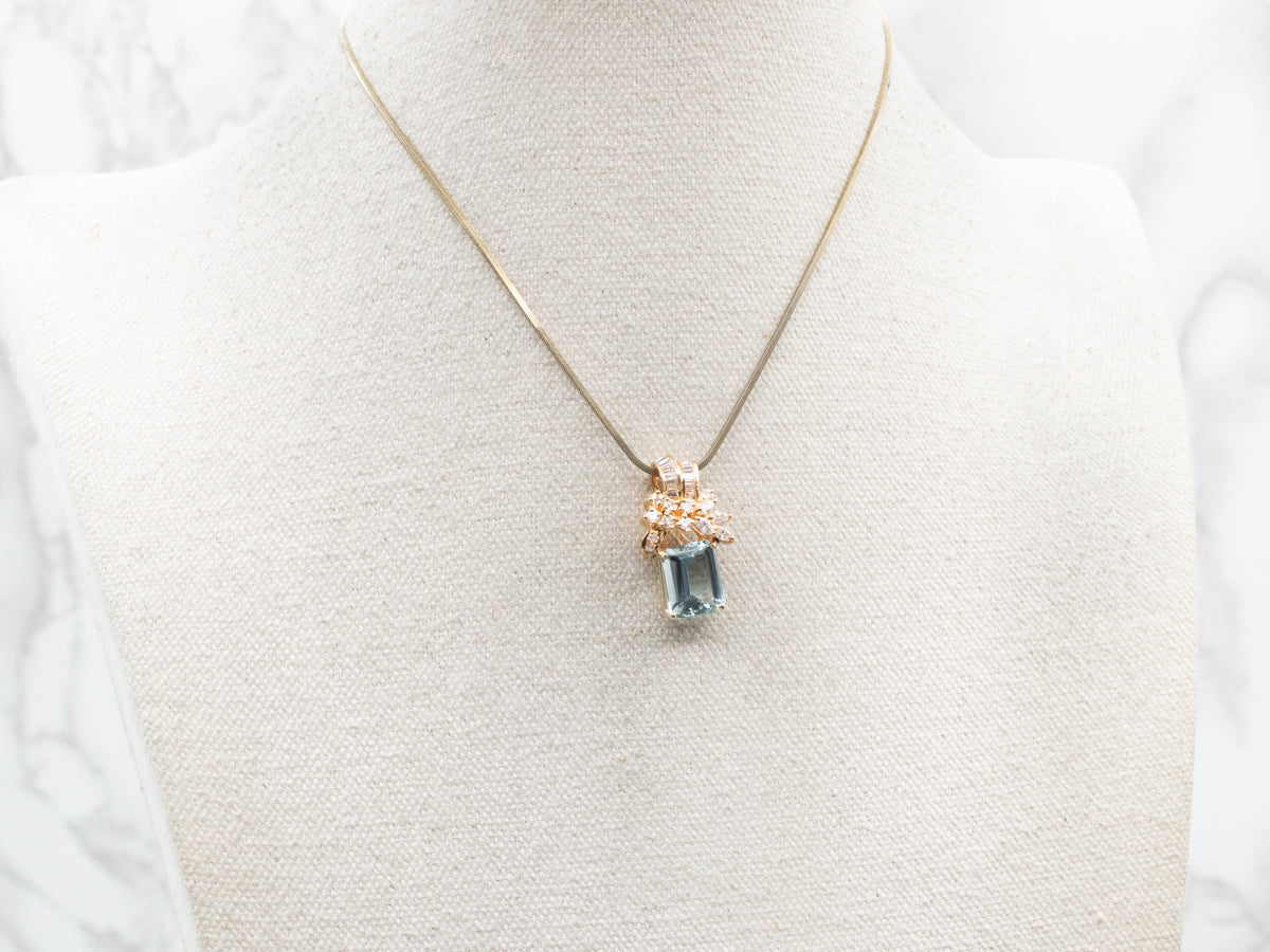 Aquamarine and Diamond Cluster Penedant