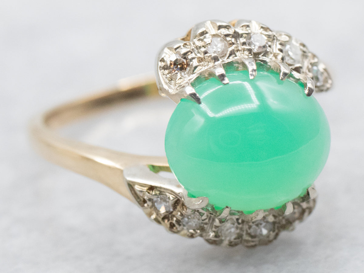 Vintage Chrysoprase and Diamond Bypass Ring