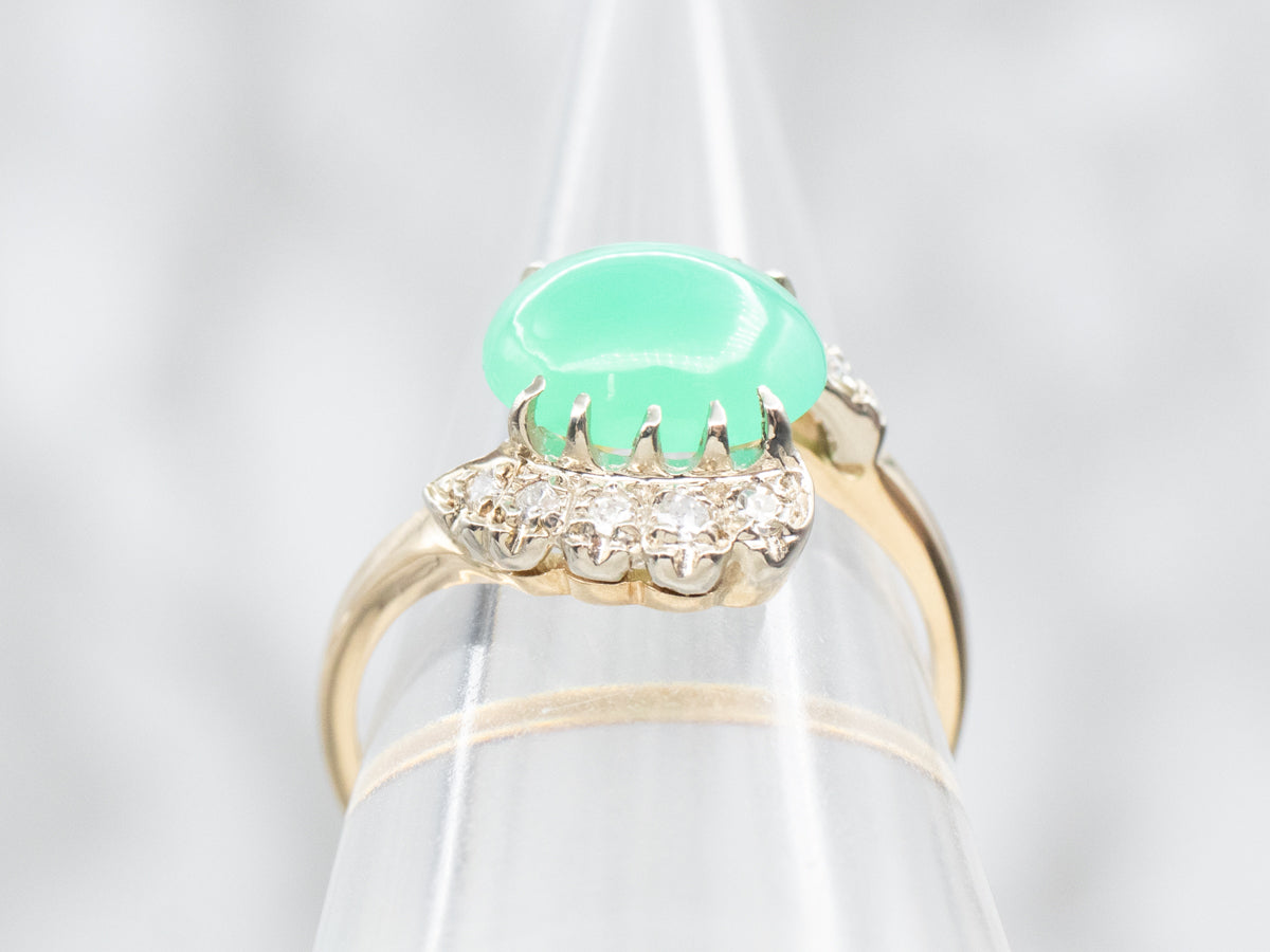 Vintage Chrysoprase and Diamond Bypass Ring