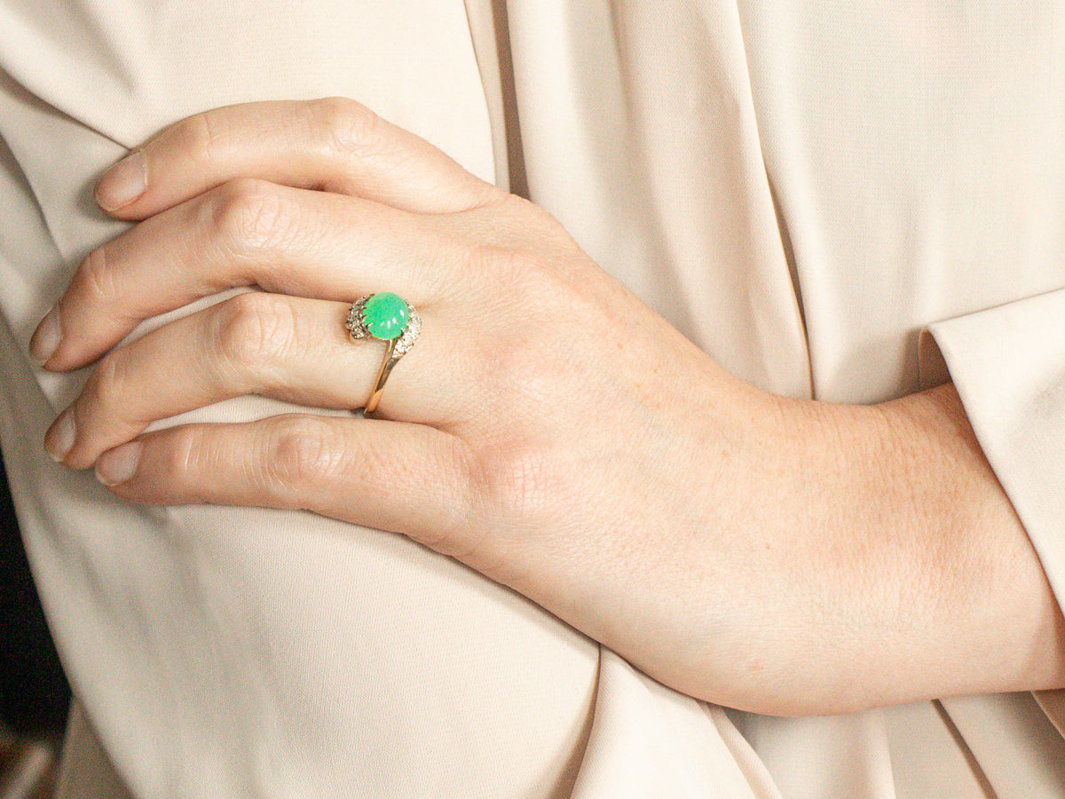 Vintage Chrysoprase and Diamond Bypass Ring