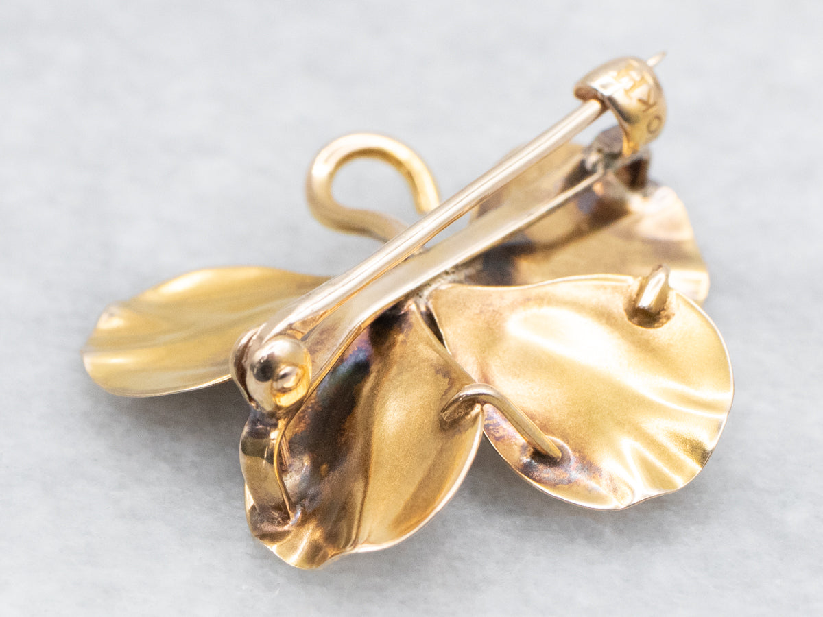 Antique Four Leaf Clover Green Garnet Brooch