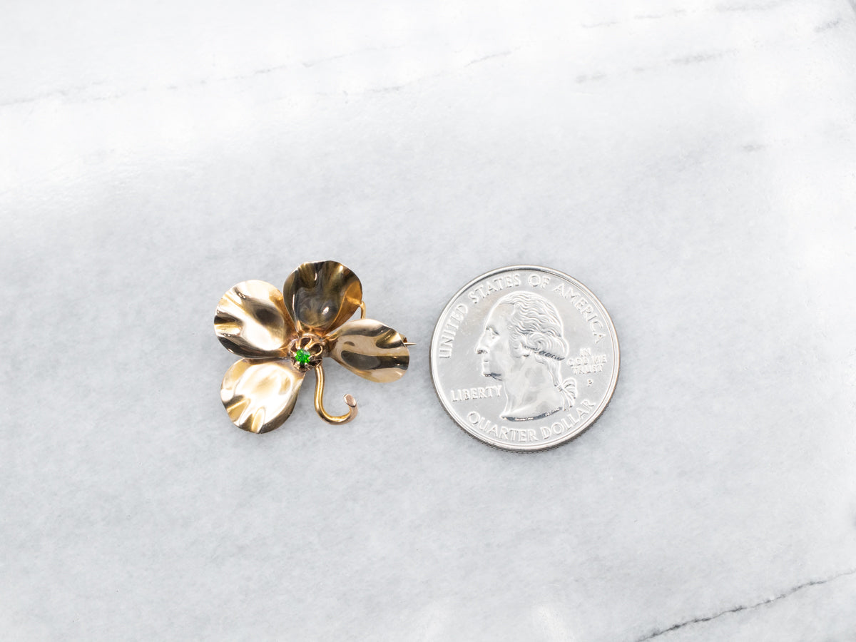 Antique Four Leaf Clover Green Garnet Brooch