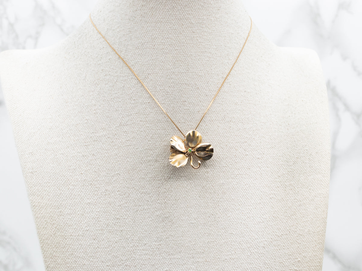 Antique Four Leaf Clover Green Garnet Brooch