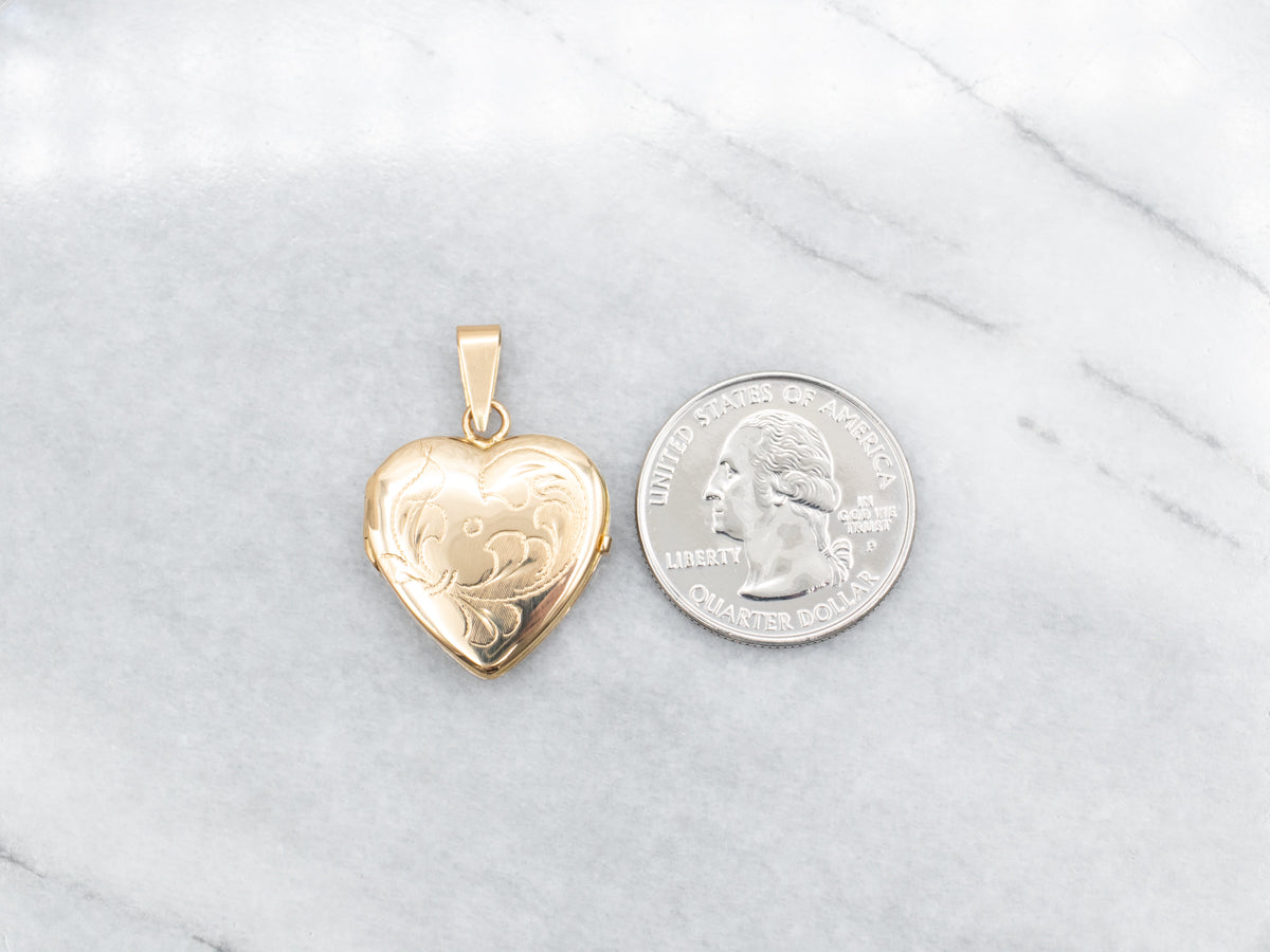 Vintage Etched Gold Heart Locket