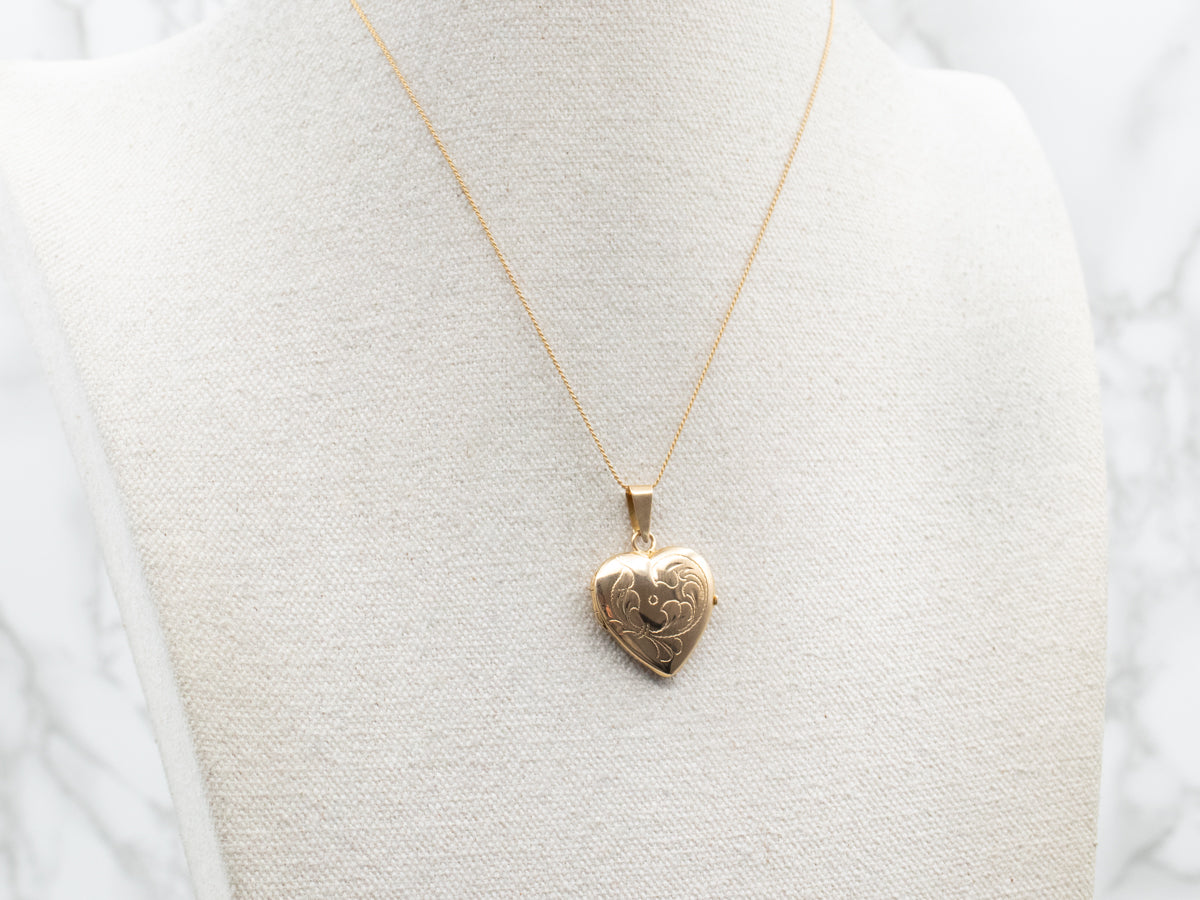 Vintage Etched Gold Heart Locket