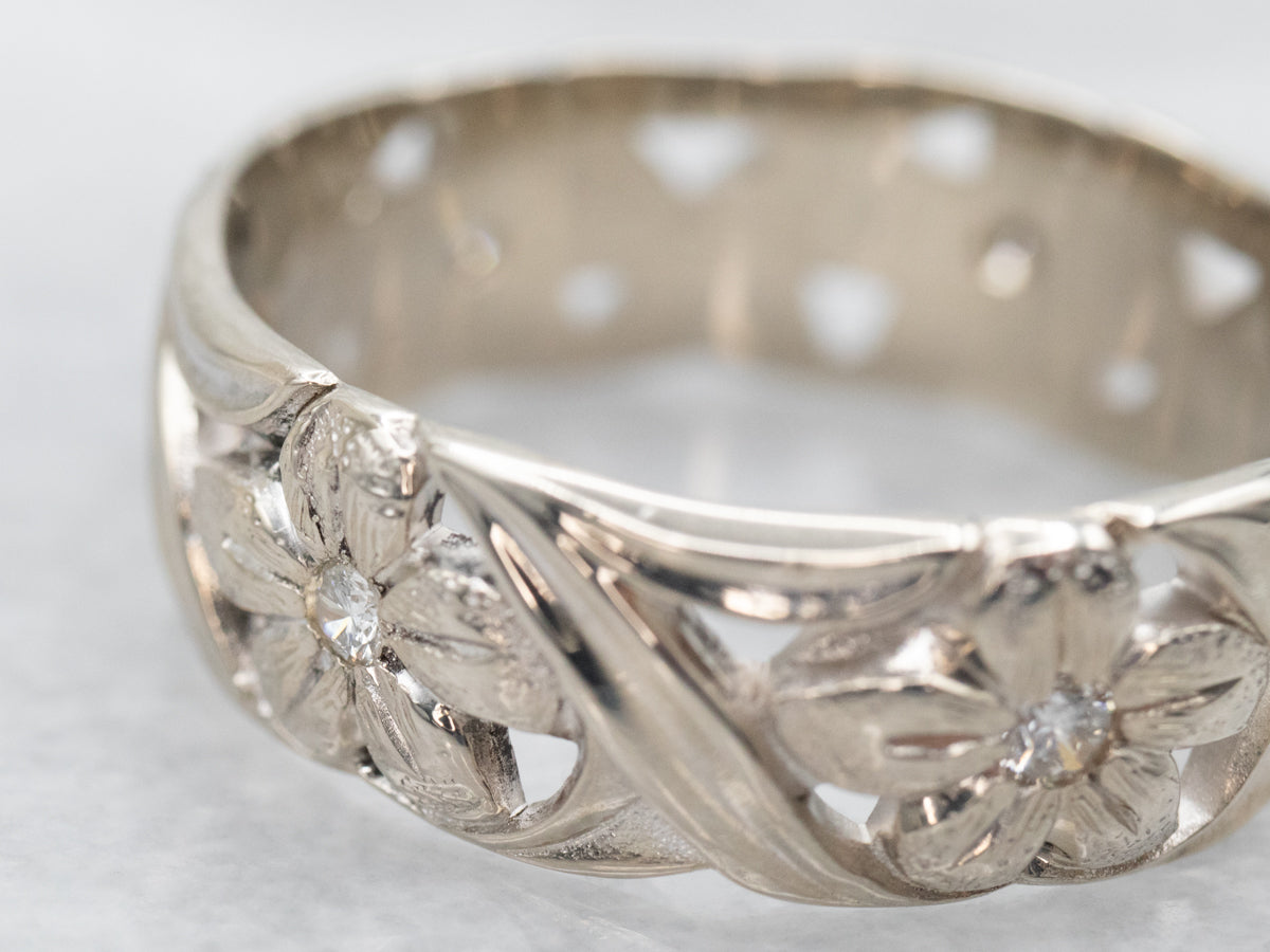 Vintage Floral Art Carved Diamond Band