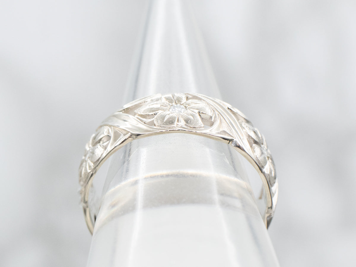 Vintage Floral Art Carved Diamond Band