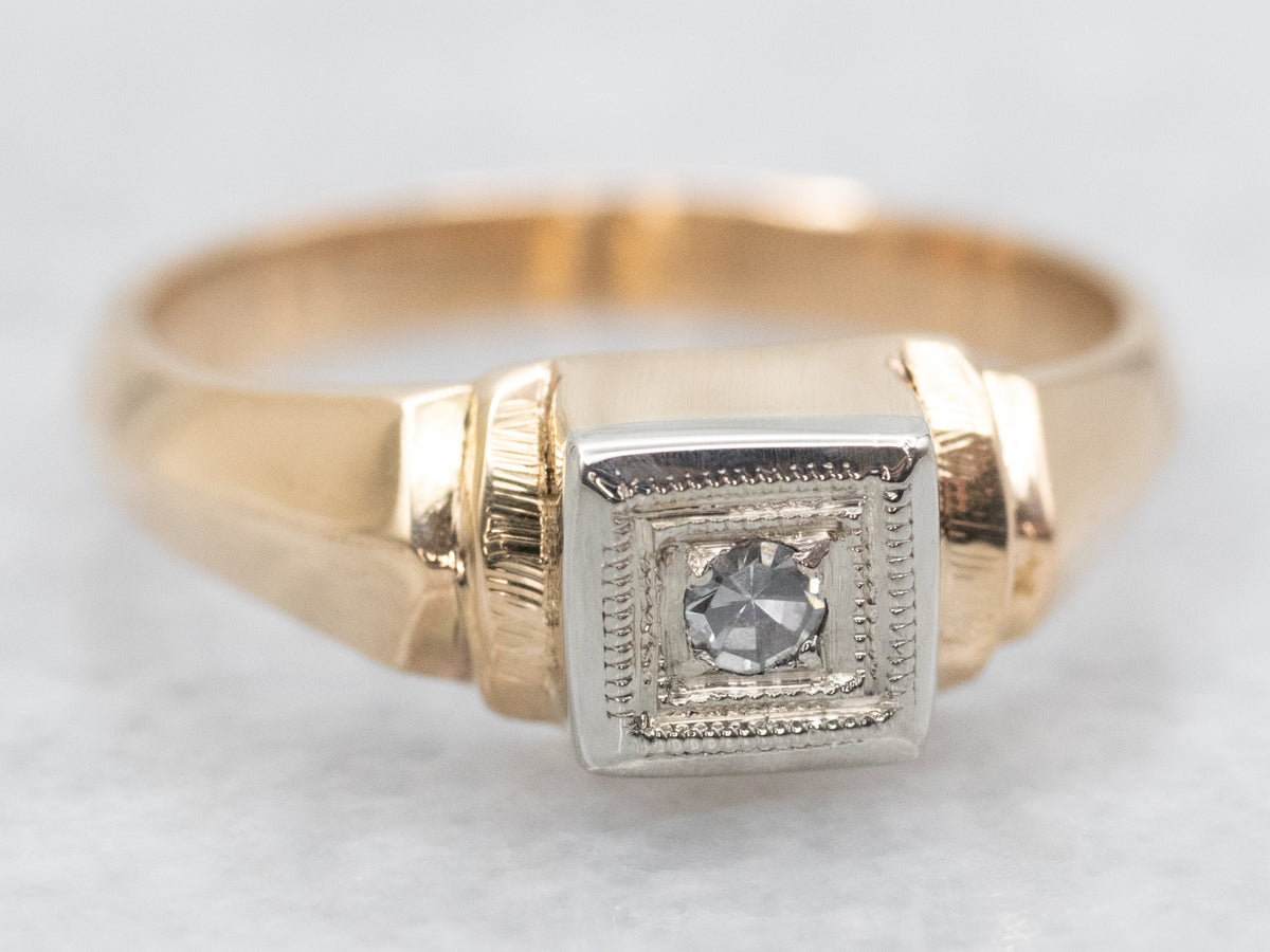 Retro Diamond Solitaire Engagement Ring