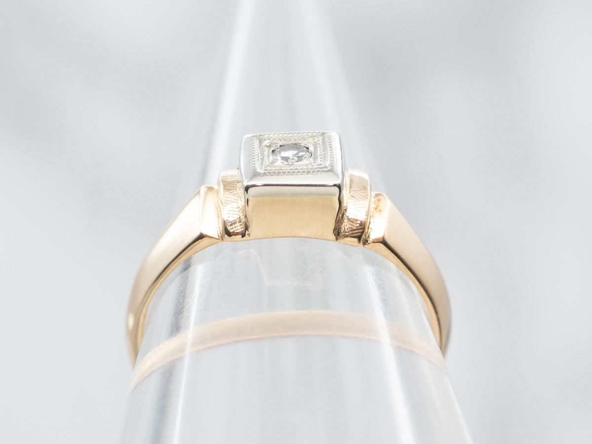 Retro Diamond Solitaire Engagement Ring