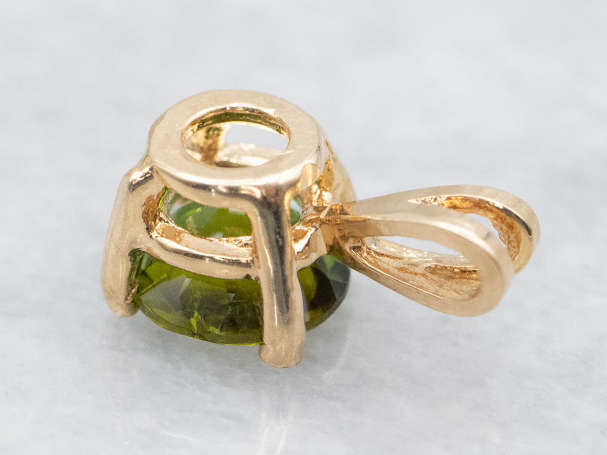 Yellow Gold Green Tourmaline Solitaire Pendant