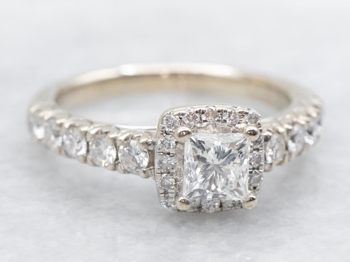 Princess Cut Diamond Engagement Ring with Diamond Halo