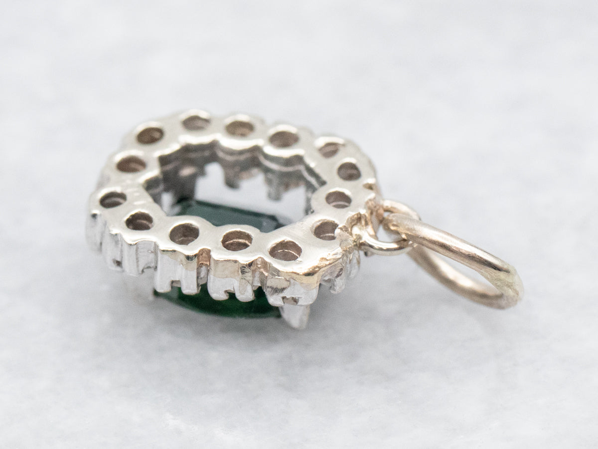 White Gold Sapphire Pendant with Diamond Halo