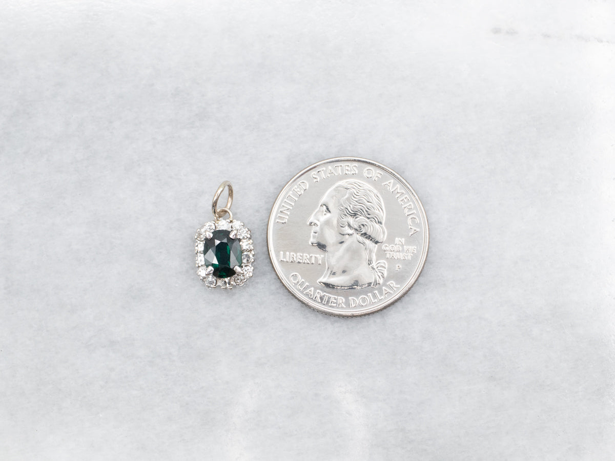 White Gold Sapphire Pendant with Diamond Halo