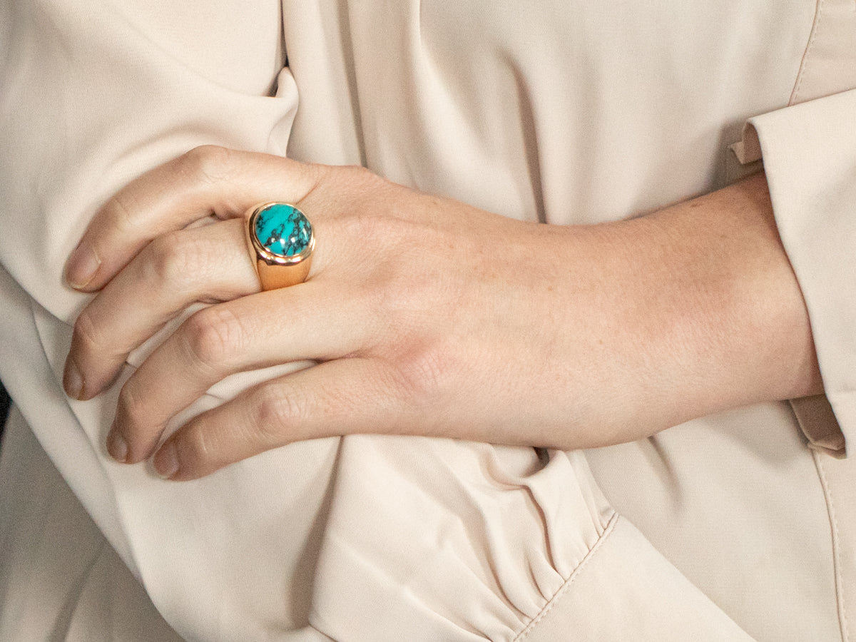 Yellow Gold Turquoise Solitaire Ring